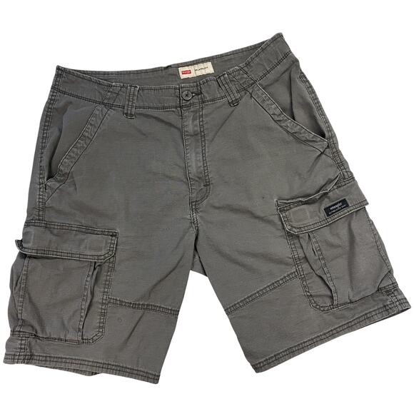 Wrangler Cargo Shorts Mens 33 Gray Ripstop Lightweight Stretch Grunge Distressed - Picture 1 of 14